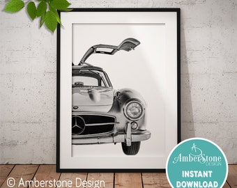 MERCEDES BENZ PRINT Print, Photograph Printables, Mercedes Print, Mercedes Wall Art, Instant Download, Minimalist, Black and White, Mercedes