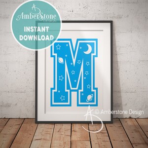 Blue Letter M, LETTER M Print, Letter M, Blue Nursery, Boys Letter M, Baby Boy Print, Gift for Baby Boy, Baby Shower, Blue Letter Monogram