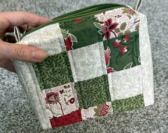 Quilted Mini Charm Bag, Zipper, soft sided padding, Travel pouch, green, red, beige, 7x6x2.5 inches