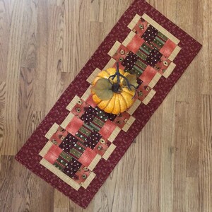 Quilted Table Runner, Autumn, Fall Colors, Rust, Pumpkin, Gold, Brown, 14 x 35 inches image 4