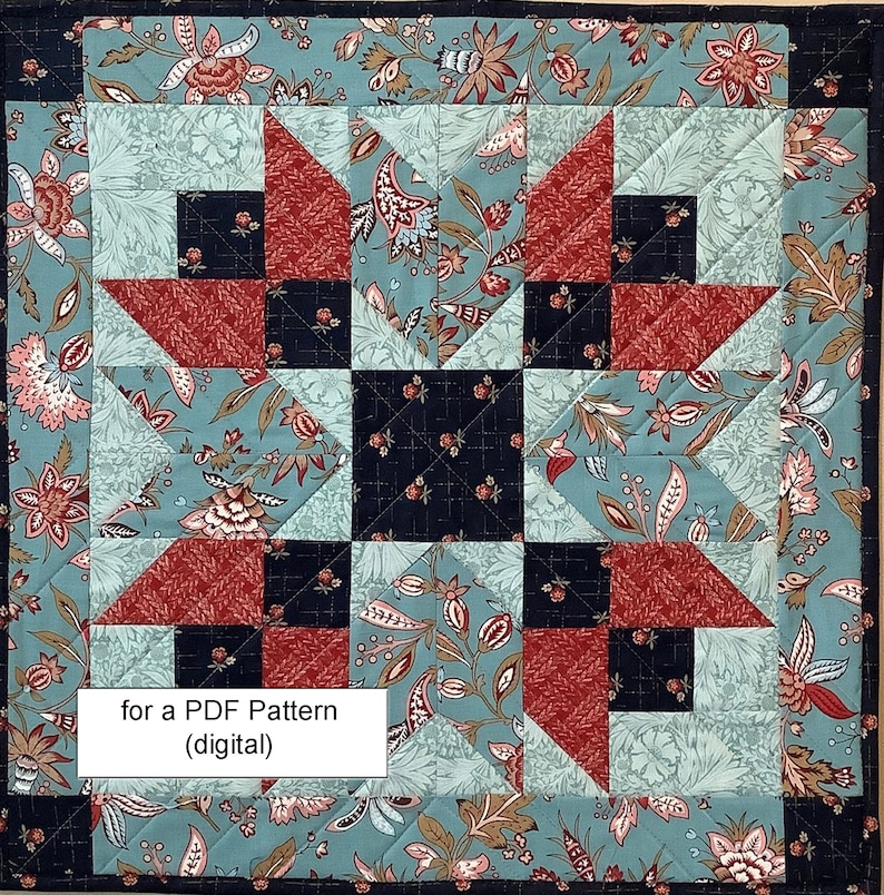 PDF Pattern for the Double Star Barn Quilted Wall Hanging or Table Topper 20-1/2 x 20-1/2 DOWNLOADABLE PATTERN image 1