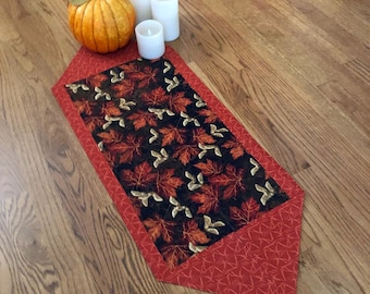 Autumn Maple Leaf Table Runner 14x37 inches in Brown & Pumpkin