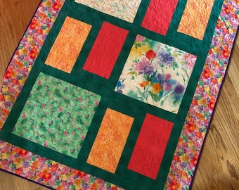 Watercolor Floral Lap Quilt: Handmade Cotton Baby Quilt (45x60 inches)