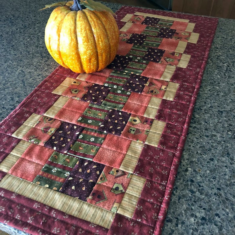 Quilted Table Runner, Autumn, Fall Colors, Rust, Pumpkin, Gold, Brown, 14 x 35 inches image 10