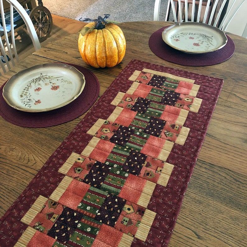 Quilted Table Runner, Autumn, Fall Colors, Rust, Pumpkin, Gold, Brown, 14 x 35 inches image 8