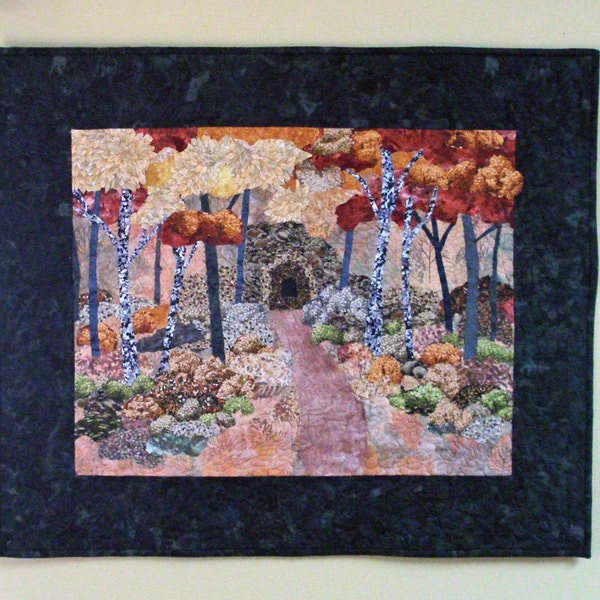 Fiber Art Quilt Wallhanging Autumn, Elroy Sparta Bike Trail, Wisconsin, Quilted Wall Hanging, Fiber Fall Scene, Handmade, Original Wall Art