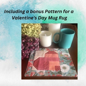 PDF Pattern for the Half Log Cabin Heart Quilted Wall Hanging/Table Topper & bonus Mug Rug DOWNLOADABLE PDF image 2