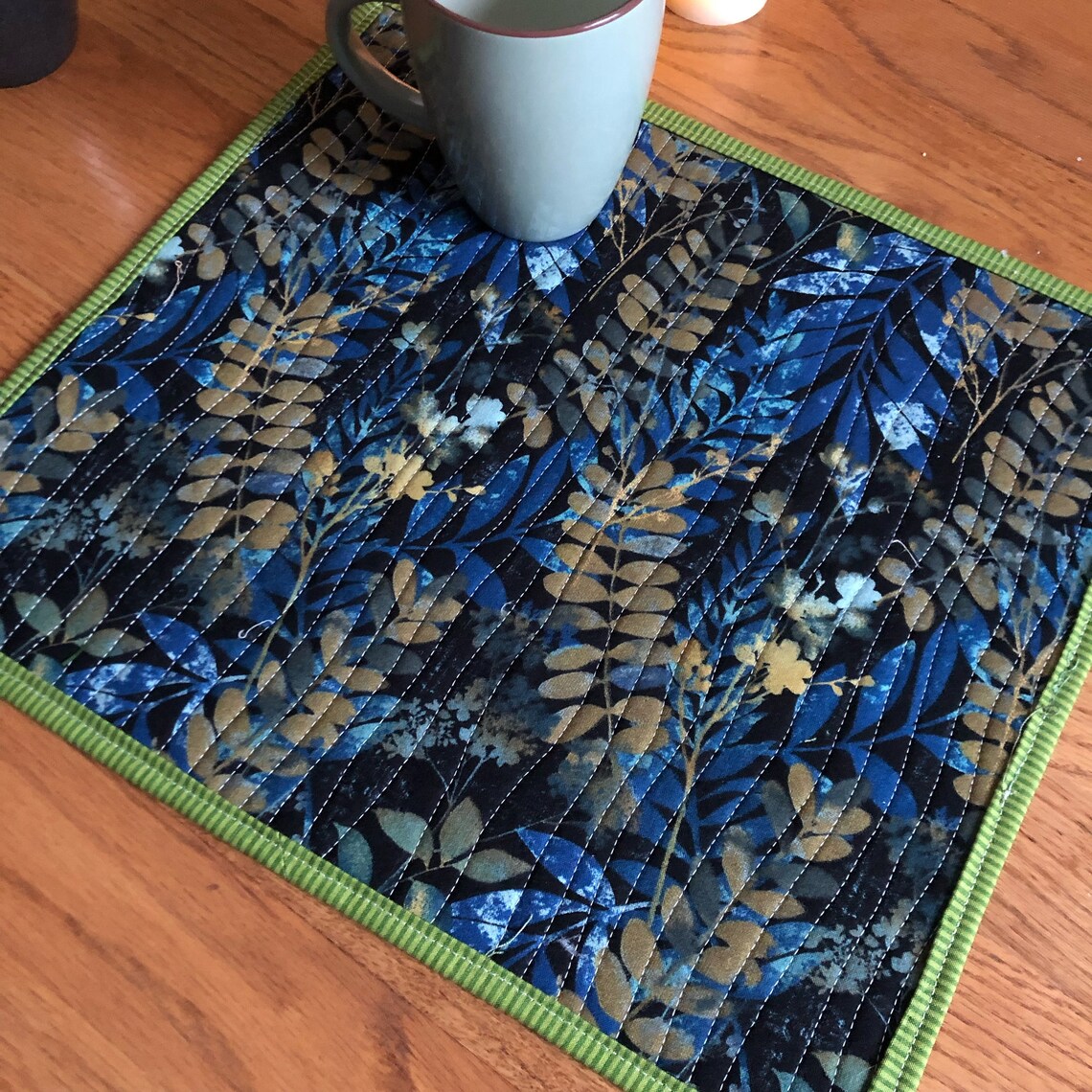 Quilted Blue and Green Spinning Star Table Topper Large Mug Etsy