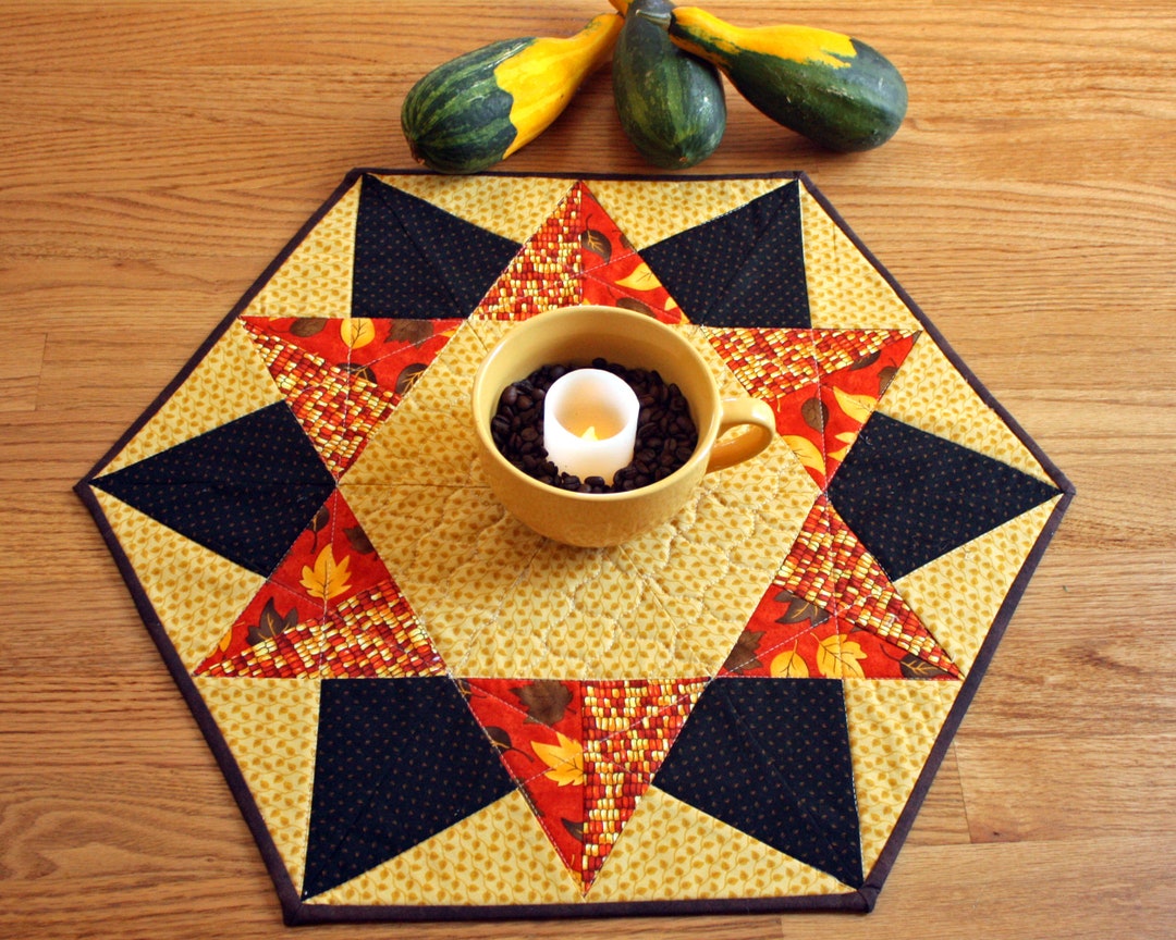 Quilted Halloween Table Topper: Hexagon Fall Candle Mat - Etsy