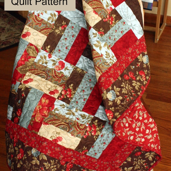 PDF Pattern for the "Double Chocolate" Rail Fence Lap Quilt (or Baby Quilt) 38 x 50"