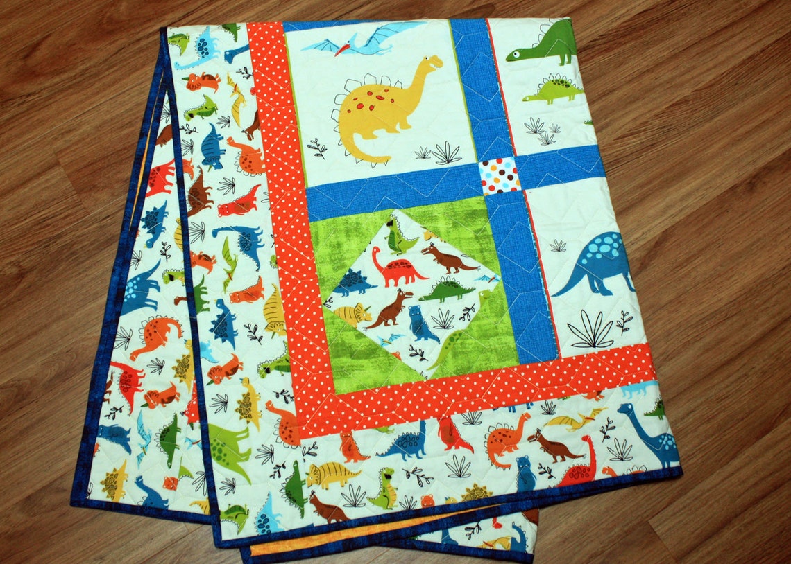 Dinosaur Themed Baby Quilt Lap Quilt Crib Quilt Baby Boy or | Etsy