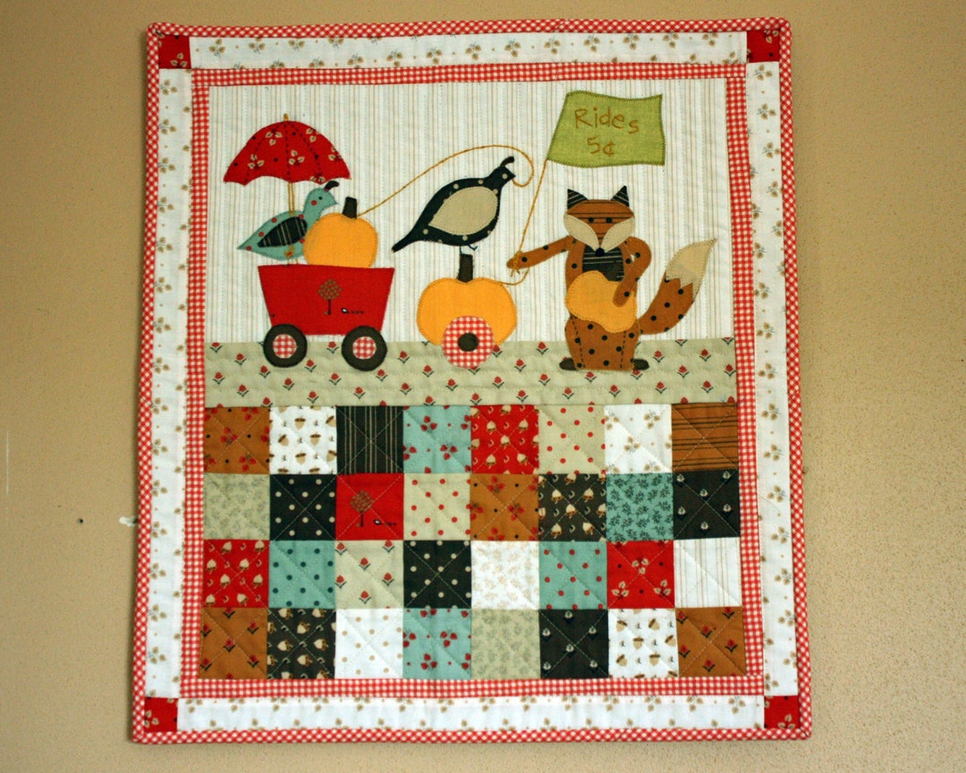 Quail Patchwork Handmade Quilted Wall Hanging: Appliqued Fox, Quail, Pumpkins - Etsy