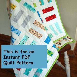 PDF Quilt Pattern for my Bungle Jungle &quot;Charm&quot;-ing Rail Fence Baby Quilt, 38 x 41-1/2&quot;