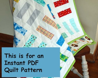 PDF Quilt Pattern for my Bungle Jungle "Charm"-ing Rail Fence Baby Quilt, 38 x 41-1/2"