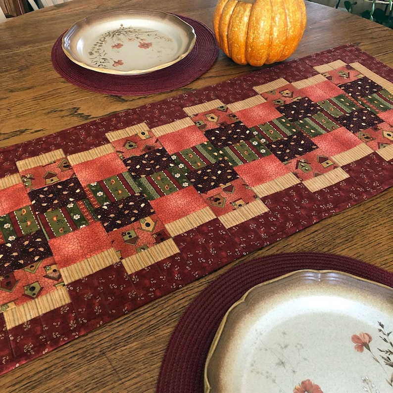 Quilted Table Runner, Autumn, Fall Colors, Rust, Pumpkin, Gold, Brown, 14 x 35 inches image 3