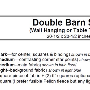 PDF Pattern for the Double Star Barn Quilted Wall Hanging or Table Topper 20-1/2 x 20-1/2 DOWNLOADABLE PATTERN image 3