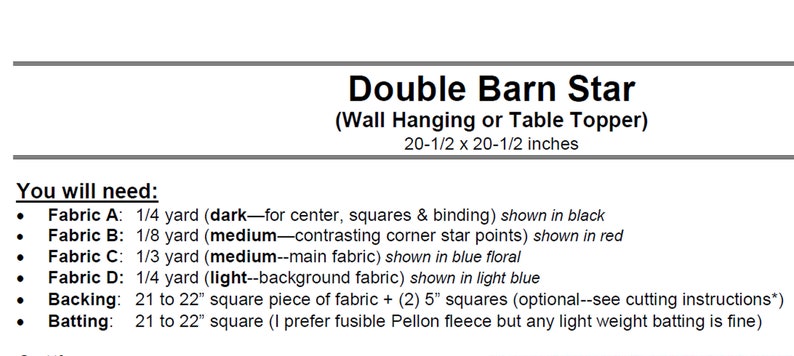 PDF Pattern for the Double Star Barn Quilted Wall Hanging or Table Topper 20-1/2 x 20-1/2 DOWNLOADABLE PATTERN image 3