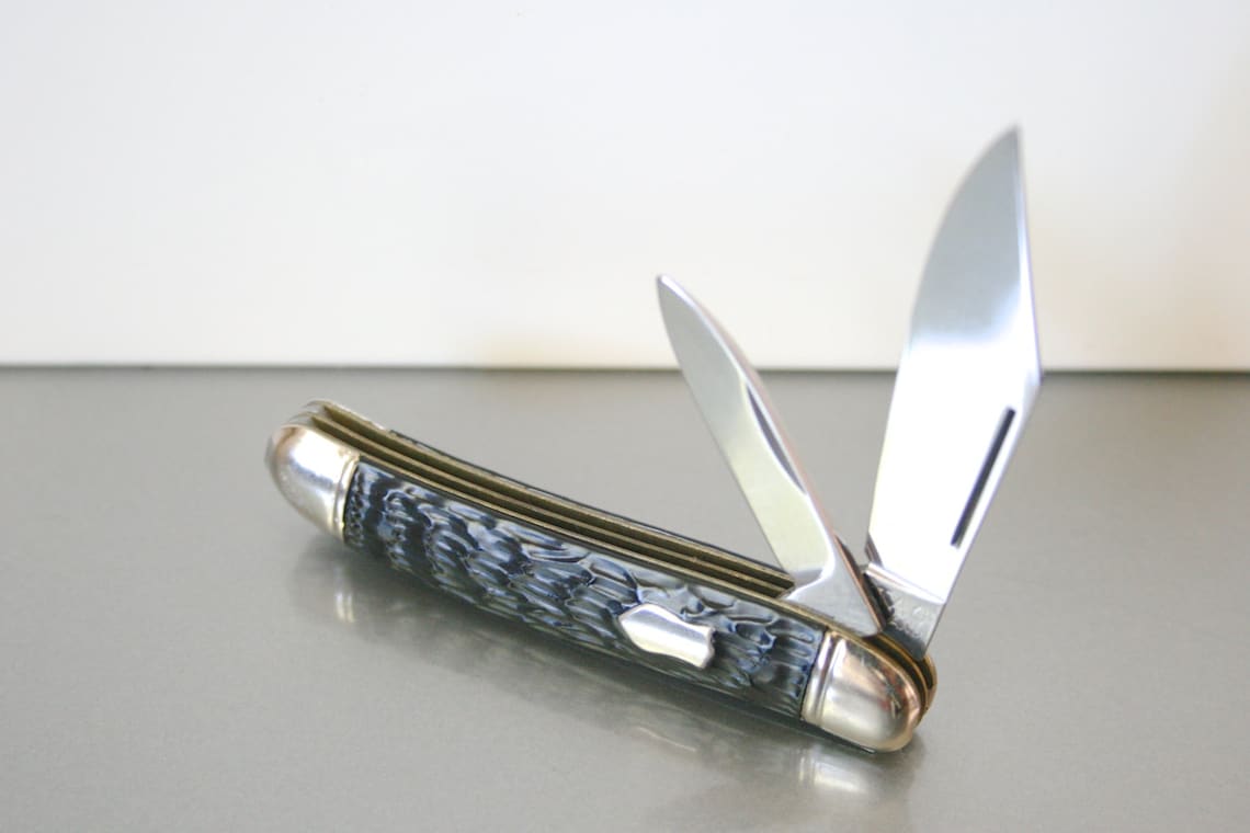 Vintage Pocket Jack Knife / Two Blades / Shield Badge / Stag Etsy