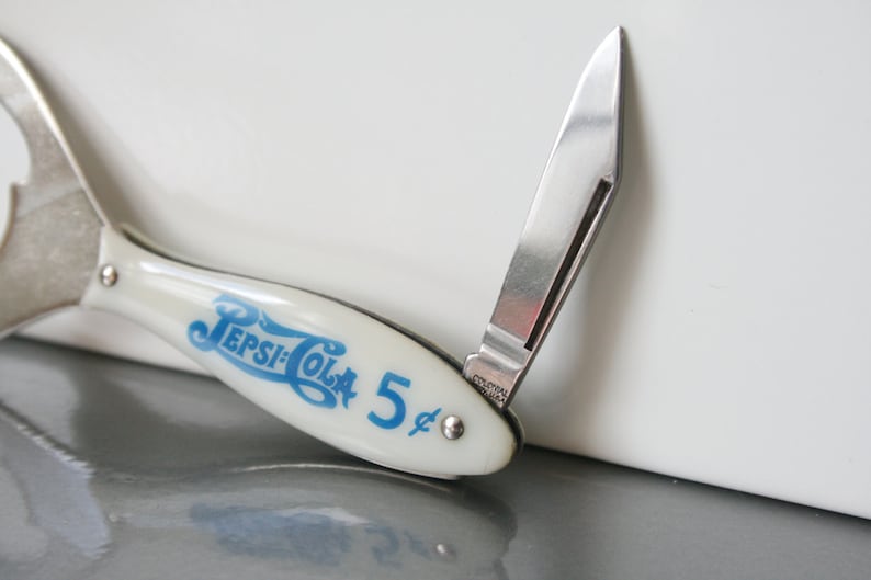 Vintage PEPSICOLA Bottle Opener With Pen Knife / Blue & White Etsy