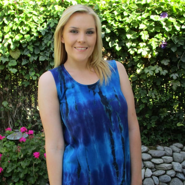 Summer Top, Cotton Tank, Tank Tops, Plus Size Tank, Tie Dye Top, Shades of Blue, Purple with Black, Cotton Tank Top S M