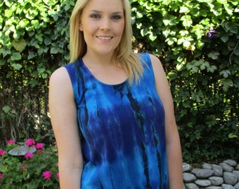 Summer Top, Cotton Tank, Tank Tops, Plus Size Tank, Tie Dye Top, Shades of Blue, Purple with Black, Cotton Tank Top S M