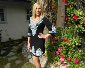 Plus size dress, Womens Plus Size, Dresses, Ethnic Clothing, Tunic, Dress, Plus Sizes, Black and White, XS S M XL, 3/4 sleeve