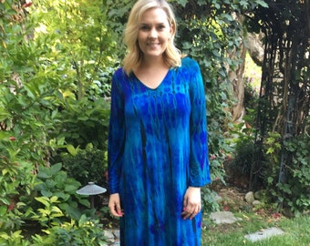 Maxi Dress, Tie Dye Maxi, Bell Sleeve, Tie Dye Dress, Hippie Clothes Maxi, Boho Maxi, Blues with Purple & Black, S M