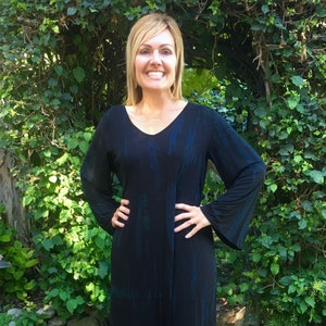 Plus Size Maxi, Maxi dress, Black Maxi, Bell Sleeve Maxi, Plus Size Hippie Dress, Boho Maxi, Tie Dye Dark Black Marble, XL 2X, V Neck