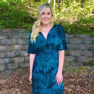 Plus Size Maxi, Tie Dye Dress, Maxi Dress, Plus Size Dress, Womens Clothing Plus Size, Kimono Dress, Shades of Teal & Black,  2X 3X