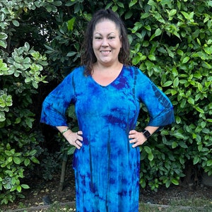 Plus Size Maxi, Maxi dress, Tie Dye Maxi, Loose Sleeve Boho Maxi, Plus Size Hippie Dress Pockets, Multi Blue, Purple Black,S M L XL 2X 3X 4X