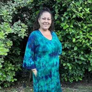 Plus Size Maxi, Maxi dress, Tie Dye Maxi, Loose Sleeve Boho Maxi, Plus Size Hippie Dress Pockets, Peacock Colors, Black, S M L XL 2X 3X