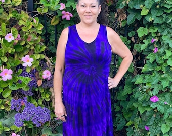 Women's Tank dresses, V Neck Tank Dress, Tie Dye,  Dress, Tie Dye Summer Dress, Tie Dye Dress, Dresses, Shades Purple Spiral, S M L XL 2X 3X