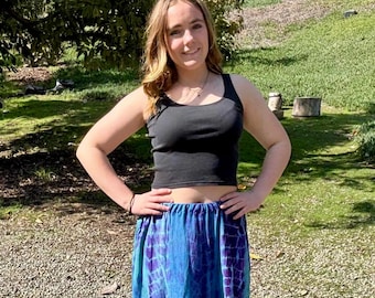Falda de verano con efecto tie-dye, falda de algodón, falda de gasa de algodón turquesa y morado, falda con cintura elástica, talla L
