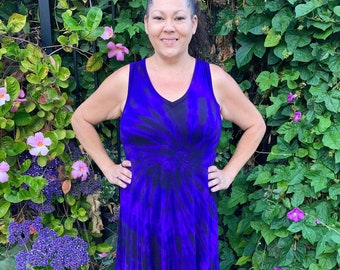 Vestido de tirantes para mujer, cuello en V, teñido anudado, verano, teñido anudado, morado, tallas S, XL, 2X, 3X