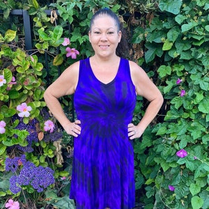 Women's Plus Tank dress, V Neck Tank Dress, Tie Dye Dress, Plus Summer Dress, Tie Dye Dress, Plus Dress, Dyed Purple Spiral, S M L XL 2X 3X