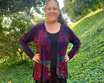 Plus Size Cardigan, Tie Dye, Cardigan, Plus Size Clothing, Plus Size Summer Fashion, Panel Cardigan, Merlot Red & Black, S/M L/XL or Plus