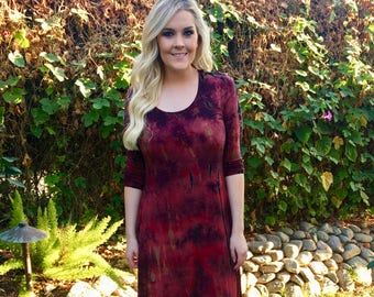 Plus Size Dress, Tie Dye Dress, Plus Sizes, Tie Dye, Tunic Dress, Rich Shades of Rust, Brown & Black XL 2X 3X, Round Neck