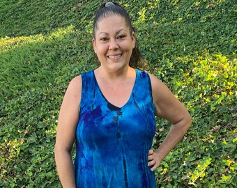 Vestido de talla grande, Vestidos de tirantes de talla grande para mujer, Vestido de tirantes con cuello en V, Vestido tie-dye de talla grande, Vestido de verano, Vestido tie-dye, Azul, Morado y Negro