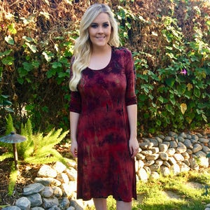 Plus Size Dress, Tie Dye Dress, Plus Sizes, Tie Dye, Tunic Dress, Rich Shades of Rust, Brown & Black 2X 3X, Round Neck