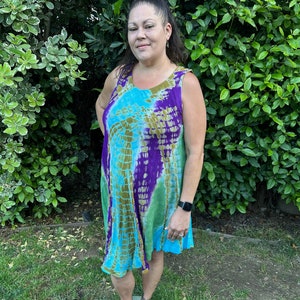 Cotton Tie Dye Dress, Summer Cotton Gauze Dress, Loose Fitting Dress, Cotton Gauze, Tie Dye Tank Dress, Tie Dye Shift Dress, One Size