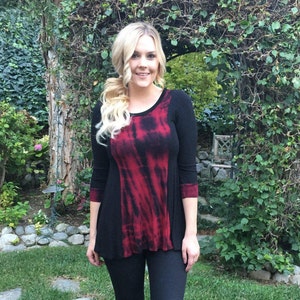 Plus Size Top, Red Top Plus Size, Red & Black Top, Woman Tops, Plus Size Tunic, Tunic Red , XS S 2X 3X, Round Neck, Patch Top