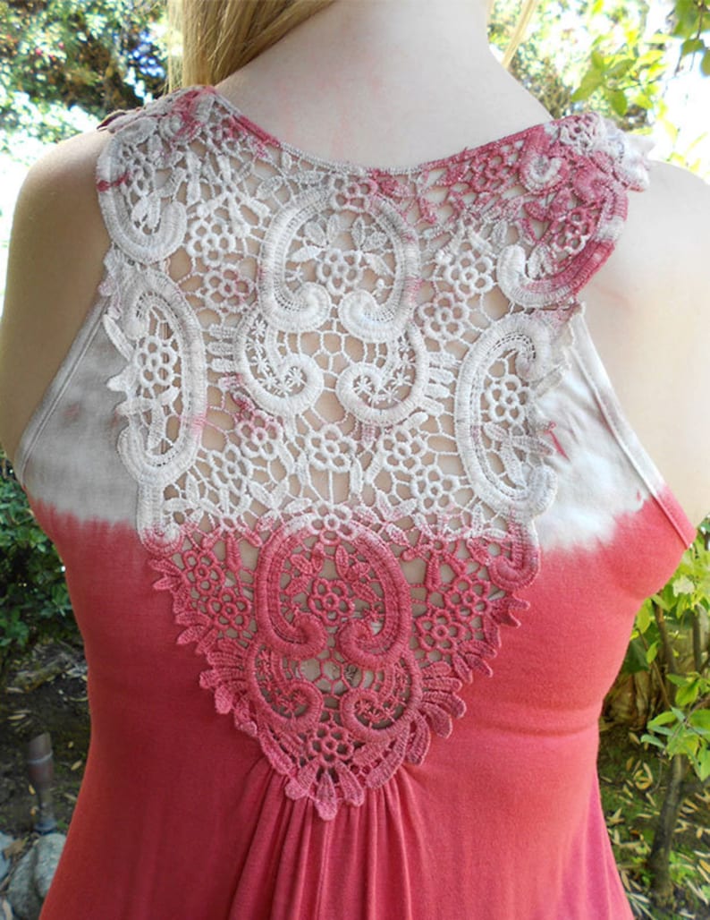 XS S M L Tie Dye Top Womens Clothing Coral with Beige /& White Clearance Ruffle Top Tank top Sale Tanks Womens top Lace Top