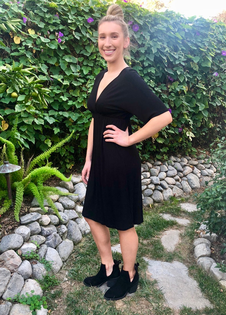 Basic Black Dress Dresses Black Kimono Knee Length Dress Kimono Style Dress Summer Black Dress Solid Black S M 2X 3X
