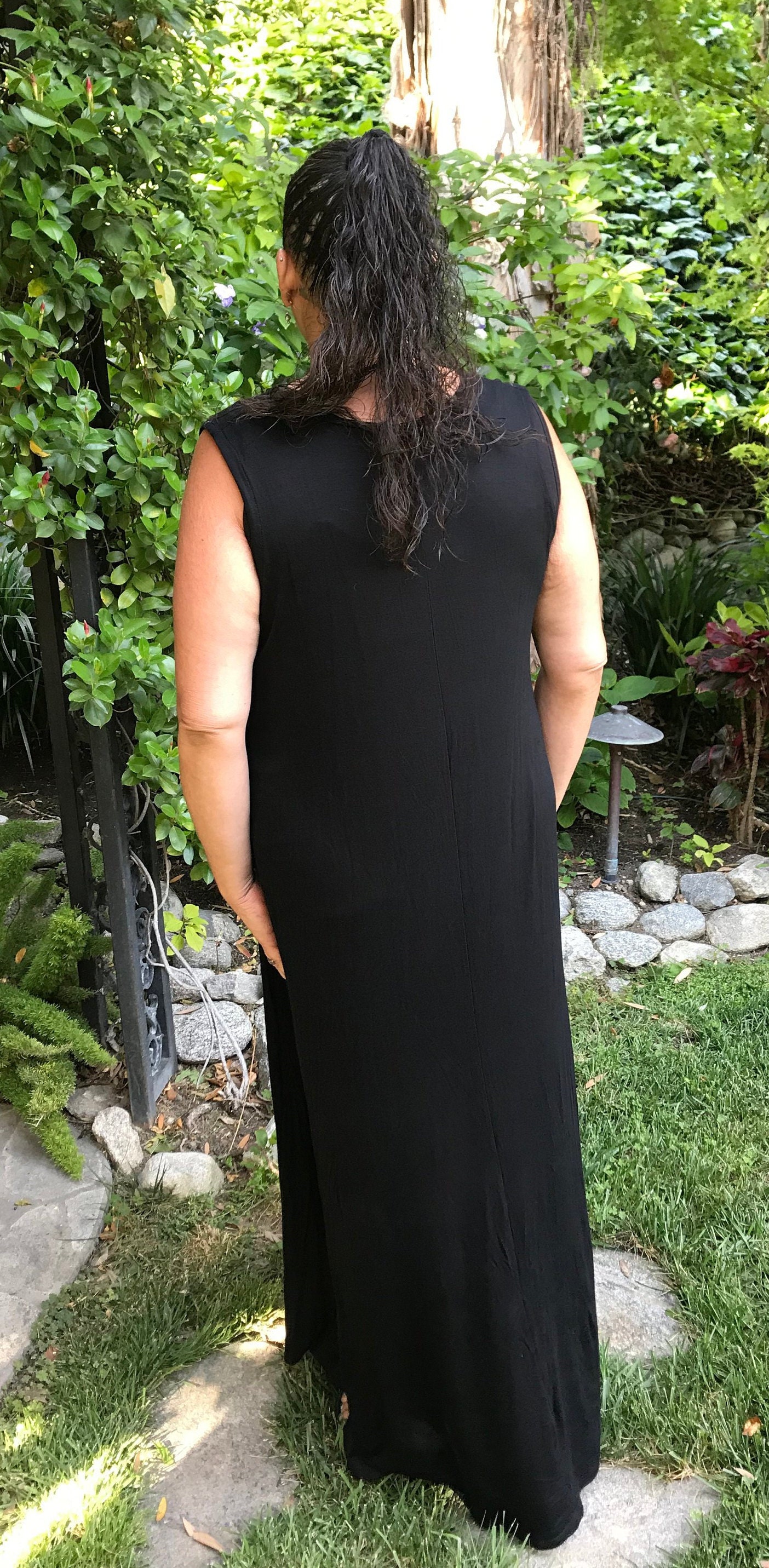 plus size tank dress maxi Plus Size Sleeveless Crewneck Tank Dress-Sunflower, 3XL