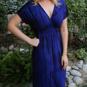 Maxi Dress, Tie Dye Dress, Dresses, Maxi, Long Dress, Tie Dye Clothing, Kimono Dress, Royal Blue with Purple & Black, S only