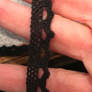 7 yard lot, 1/2&quot; Lace Trim, Black Cotton Lace Trim, Scalloped 1 Edge, Black Edge Trim, Black Cotton lace trim, Cotton Crochet Lace Trim