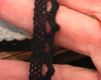 12 yard lot, 1/2" Lace Trim, Black Cotton Lace Trim, Scalloped 1 Edge, Black Edge Trim, Black Cotton lace trim, Cotton Crochet Lace Trim