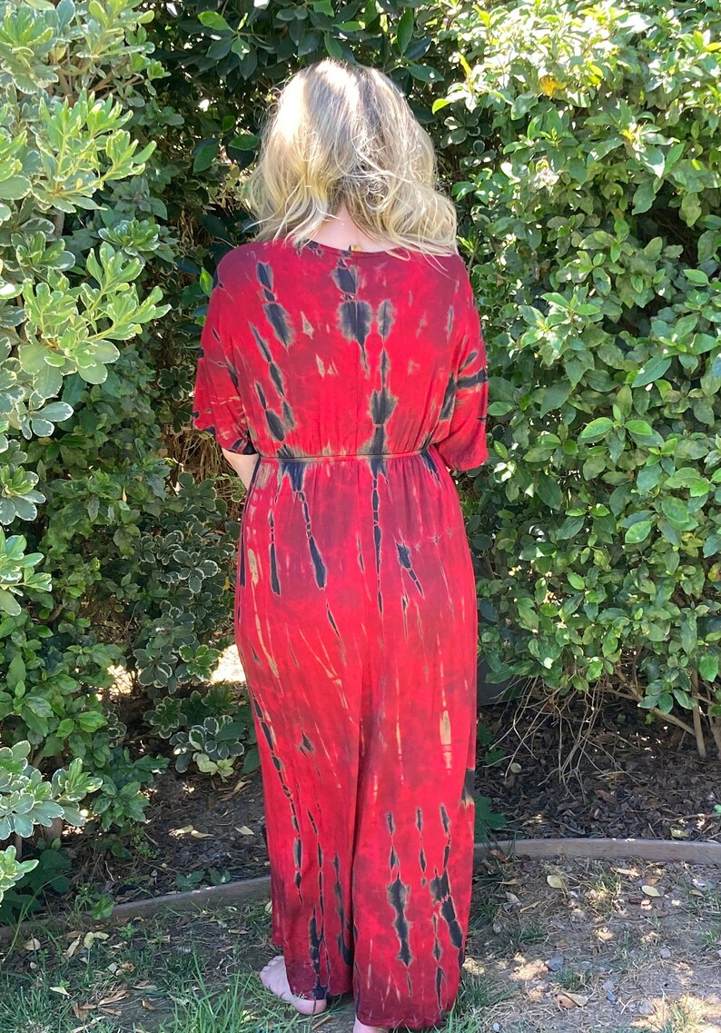 Maxi Dress, Tie Dye Maxi, Kimono Maxi Dress, Tie Dye Dress, Summer Maxi Dresses, Hippie Dresses, Dyed in Reds Black image 4