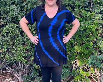 Tie Dye Tunic Top, Womens Top, Summer Tunic Top, Tie Dye Clothing, Womens Tunics, Black Royal Top, S,M,L,XL,2X,3X, Loose Sleeve, V Neck