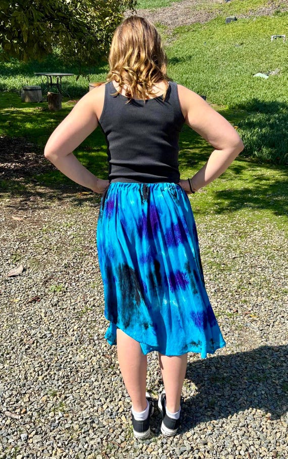 Cotton Skirt Tie Dye Blue Skirt Summer Tie Dye Skirt, Tie Dye Skirt